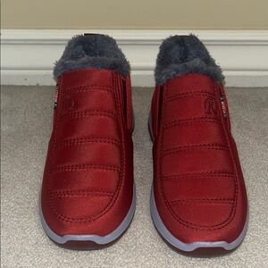 Brand New Ladies Burgandy Fur-Lined Slip-On Shoes